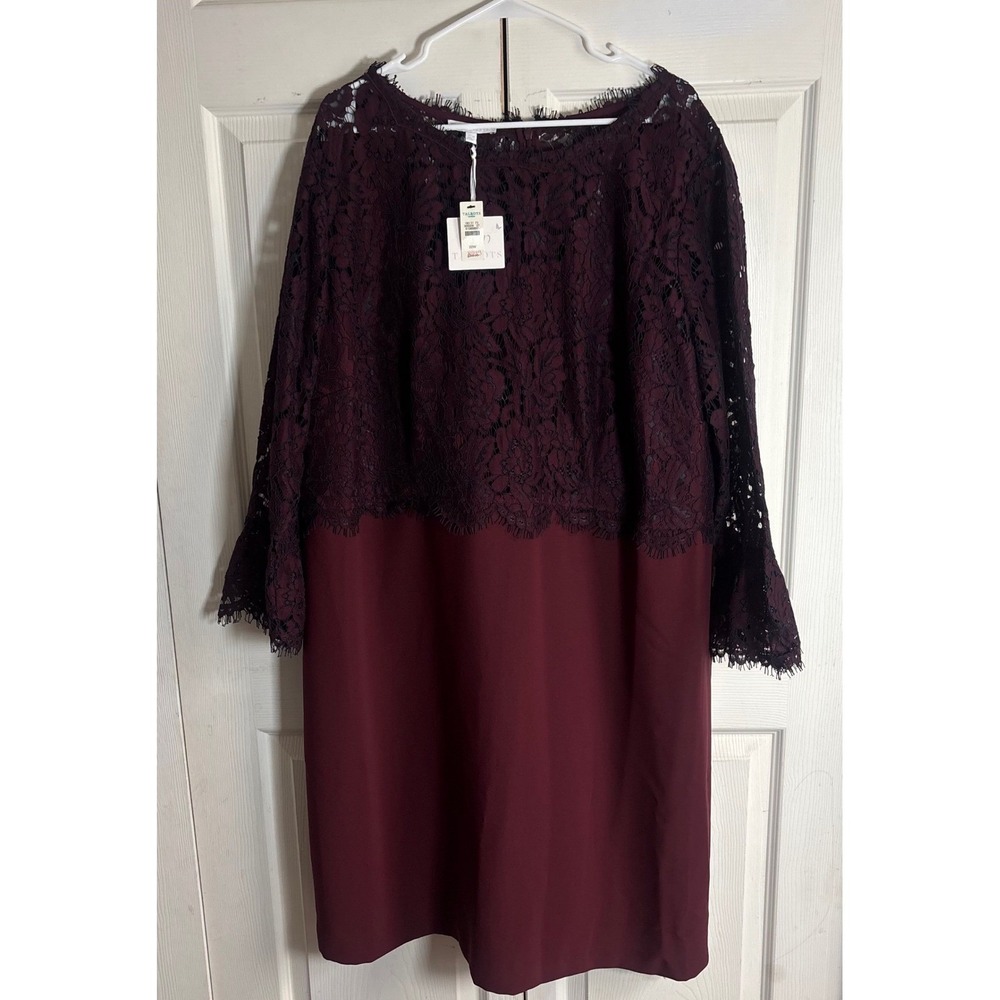 Talbots Burgundy Lace Top Long Sleeve Dress